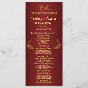 Royal Burgundy Gold Peacock Wedding Program Custom Programmakaart