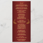 Royal Burgundy Gold Peacock Wedding Program Custom Programmakaart (Achterkant)