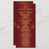 Royal Burgundy Gold Peacock Wedding Program Custom Programmakaart (Voorkant / Achterkant)