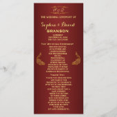 Royal Burgundy Gold Peacock Wedding Program Custom Programmakaart (Voorkant)