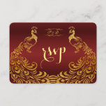 Royal Burgundy Gold Peacock Wedding RSVP<br><div class="desc">Uniek ontwerp met een Royal Burgundy Gradient-achtergrond en abstracte Gold Sparking Peacocks voor uw speciale bruiloft. Het zal een unieke indruk geven op je trouwstijl. Wees anders! Pas je eigen gegevens aan. Als u de tekst moet verplaatsen of de grootte, het lettertype of de kleur moet wijzigen, klikt u op...</div>