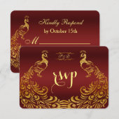Royal Burgundy Gold Peacock Wedding RSVP (Voorkant / Achterkant)