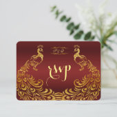 Royal Burgundy Gold Peacock Wedding RSVP (Staand voorkant)