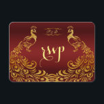 Royal Burgundy Gold Peacock Wedding RSVP Kaartje<br><div class="desc">Uniek ontwerp met een Royal Burgundy Gradient-achtergrond en abstracte Gold Sparking Peacocks voor uw speciale bruiloft. Het zal een unieke indruk geven op je trouwstijl. Wees anders! Pas je eigen gegevens aan. Als u de tekst moet verplaatsen of de grootte, het lettertype of de kleur moet wijzigen, klikt u op...</div>