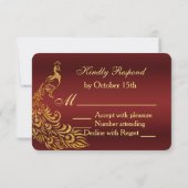 Royal Burgundy Gold Peacock Wedding RSVP Kaartje (Achterkant)