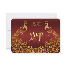 Royal Burgundy Gold Peacock Wedding RSVP
