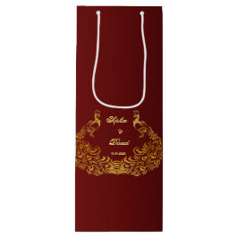 Royal Burgundy Gold Peacock Wedding Wijn Cadeautas