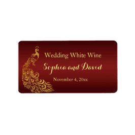 Royal Burgundy Gold Peacock Wedding Wine Favor Etiket