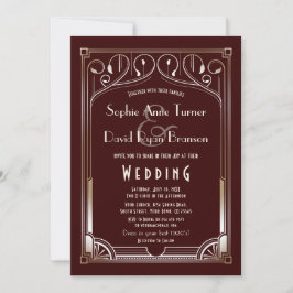 Royal Burgundy Great Gatsby Gold Art Deco Wedding Kaart