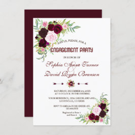 Royal Burgundy Marsala Floral Engagement Party Kaart