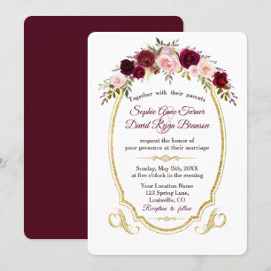 Royal Burgundy Marsala Floral Fall Wedding Kaart