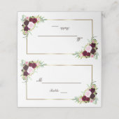 Royal Burgundy Marsala Floral Gold Table Number Plaatskaartje (Buitenkant ongevouwen)
