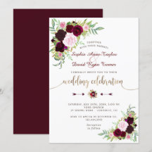 Royal Burgundy Marsala Floral Gold Wedding
