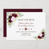 Royal Burgundy Marsala Floral redt de datum Save The Date (Voorkant / Achterkant)