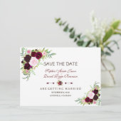 Royal Burgundy Marsala Floral redt de datum Save The Date (Staand voorkant)