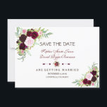 Royal Burgundy Marsala Floral redt de datum Save The Date<br><div class="desc">Romantische kaartvormgeving met prachtige waterverf bouquets,  een unieke florale verdeler en prachtige lettertypen. Het gebruik past hulpmiddel aan om uw info toe te voegen. Ga voor overeenkomende objecten naar mijn Royal Burgundy Floral Collectie.</div>