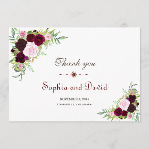 Royal Burgundy Marsala Floral Wedding Bedankt