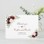 Royal Burgundy Marsala Floral Wedding Bedankt (Staand voorkant)