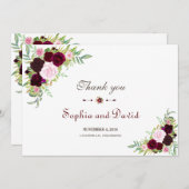 Royal Burgundy Marsala Floral Wedding Bedankt (Voorkant / Achterkant)