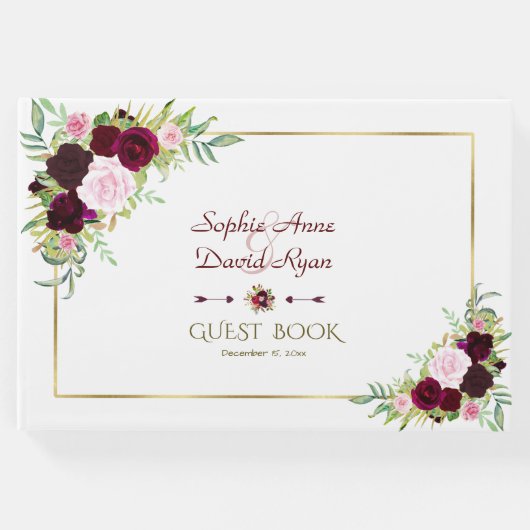 Royal Burgundy Marsala Floral Wedding Gastenboek (Voorkant)