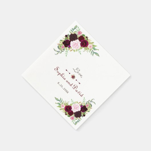 Royal Burgundy Marsala Floral Wedding Servet (Hoek)