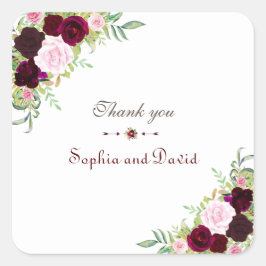 Royal Burgundy Marsala Floral Wedding Vierkante Sticker