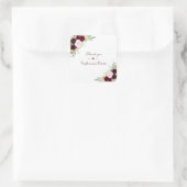 Royal Burgundy Marsala Floral Wedding Vierkante Sticker (Tas)