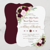 Royal Burgundy Pink Floral Gold Wedding Kaart (Voorkant / Achterkant)