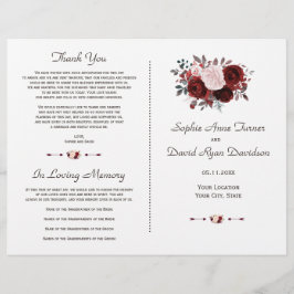 Royal Burgundy Pink Floral Gold Wedding Programme