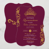 Royal Burgundy Plum Gold Elegant Crown Quinceañera Kaart (Voorkant / Achterkant)