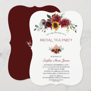 Royal Burgundy Sunflower Bridal Tea Kaart