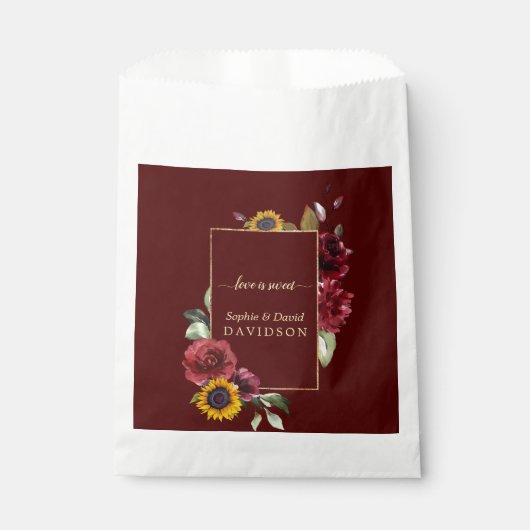 Royal Burgundy Sunflower Gold Wedding Bedankzakje (Voorkant)