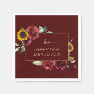 Royal Burgundy Sunflower Gold Wedding Servet
