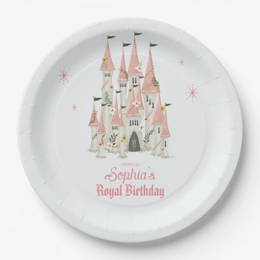 Royal Castle Birthday Party Borden roze Papieren Bordje (Voorkant)