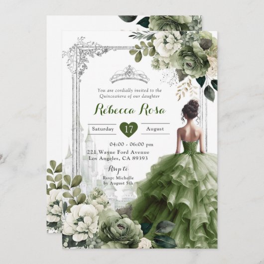 Royal Castle Princess Silver Sage Green 15 Años Kaart (Voorkant / Achterkant)