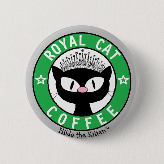 ROYAL CAT COFFEE Zwarte Kat Ronde Knop Button 5,7 Cm (Voorkant)