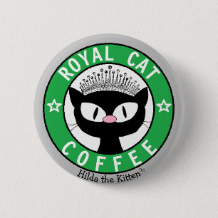 ROYAL CAT COFFEE Zwarte Kat Ronde Knop Button 5,7 Cm