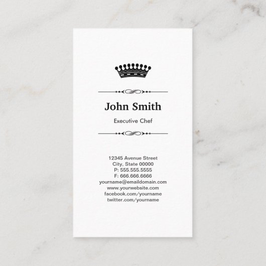 Royal Chef - Professional Modern Black White Visitekaartje (Achterkant)