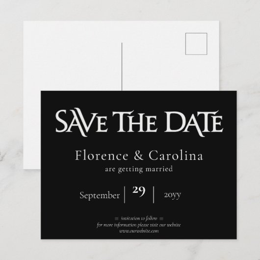 Royal Chic Black Save the Date Briefkaart (Voorkant / Achterkant)
