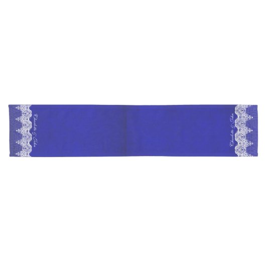 Royal Chic Blue Lace Personalized Table Runner Korte Tafelloper (Horizontaal)