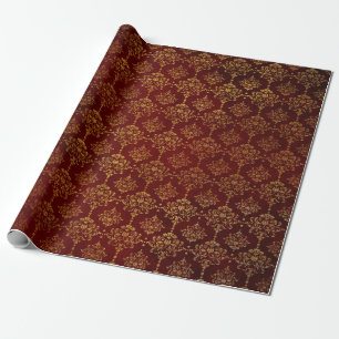 Royal Chic Golden Red Velvet Damask Red Carpet Cadeaupapier