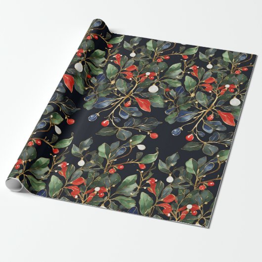 Royal Christmas mistletoe naadloos patroon BIG Cadeaupapier (Uitgerold)