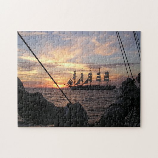 Royal Clipper Afgetekend Tegen De Zonsondergang Legpuzzel (Horizontaal)
