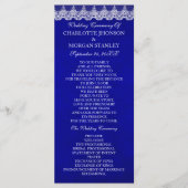 Royal Cobalt Blue White Lace Wedding Programme Programmakaart (Voorkant)