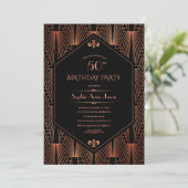Royal Copper Black Great Gatsby 20s Birthday Party Kaart (Staand voorkant)