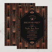 Royal Copper Black Great Gatsby 20s Birthday Party Kaart (Voorkant / Achterkant)