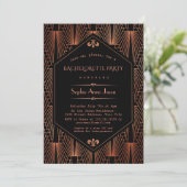 Royal Copper Black Great Gatsby Bachelorette Party Kaart (Staand voorkant)