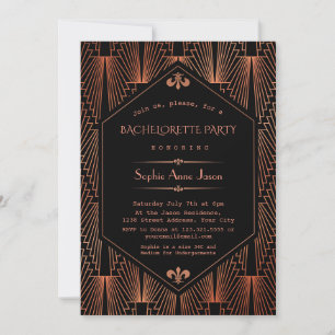 Royal Copper Black Great Gatsby Bachelorette Party Kaart