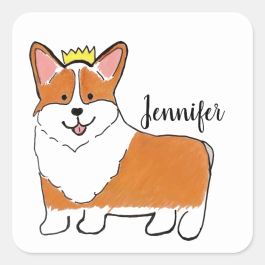 Royal corgi-hond gepersonaliseerd vierkante sticker (Voorkant)
