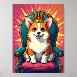 Royal Corgi met Crown – Grappige Pop Kunst Poster